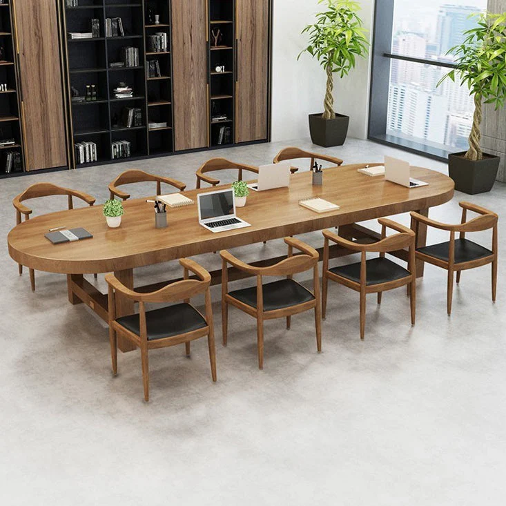 Bureau de forme ovale en bois massif, bureau moderne de couleur naturelle de Style Simple Clearhalo