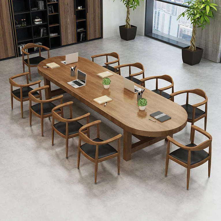 Bureau de forme ovale en bois massif, bureau moderne de couleur naturelle de Style Simple Clearhalo