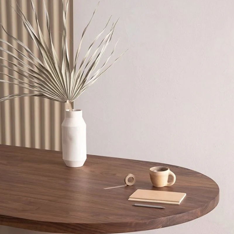 Bureau de forme ovale pour ordinateur portable, bureau d'écriture en bois blanc et marron Clearhalo