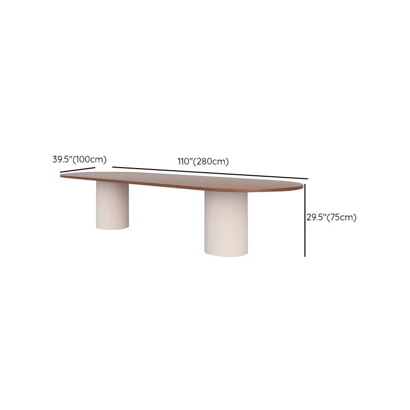 Bureau de forme ovale pour ordinateur portable, bureau d'écriture en bois blanc et marron Clearhalo