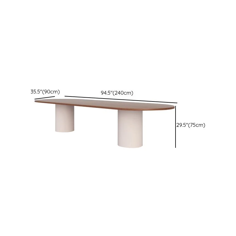 Bureau de forme ovale pour ordinateur portable, bureau d'écriture en bois blanc et marron Clearhalo