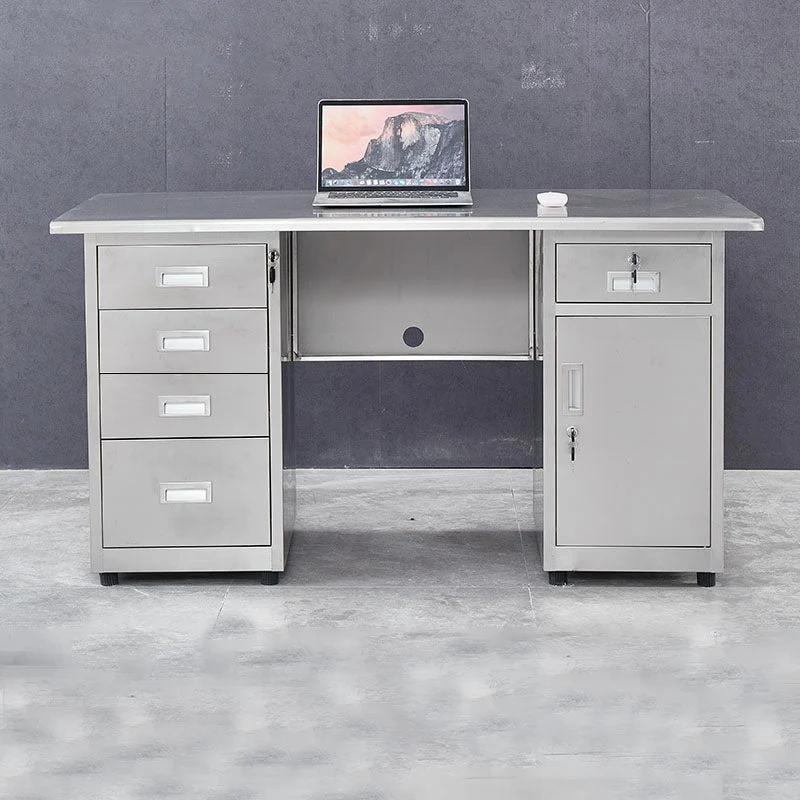 Bureau de forme rectangulaire en acier inoxydable pour bureau en argent Clearhalo