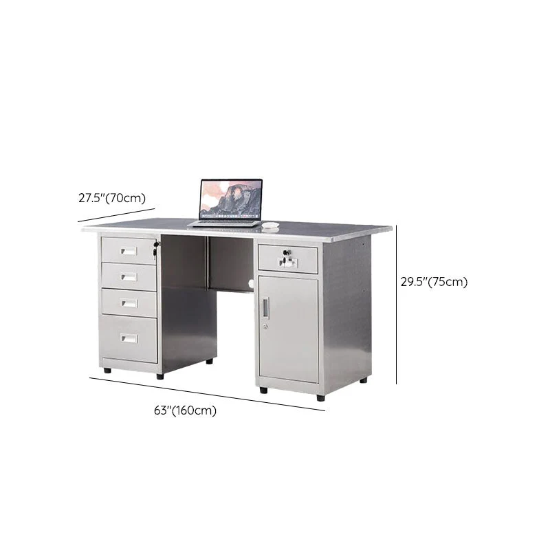 Bureau de forme rectangulaire en acier inoxydable pour bureau en argent Clearhalo