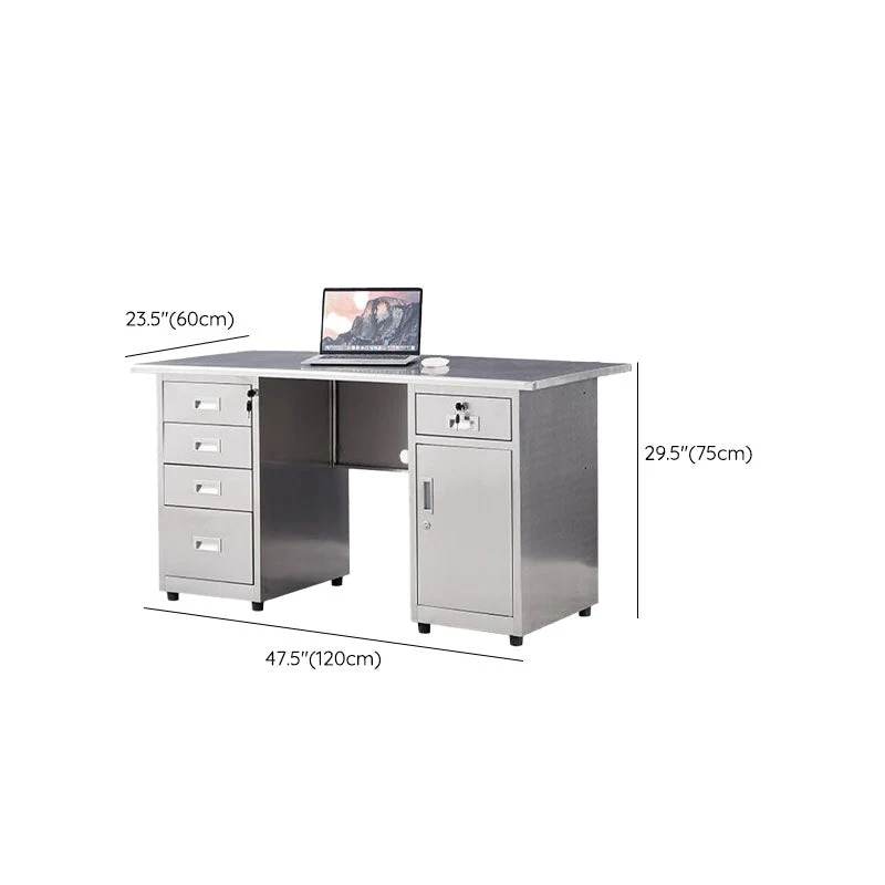 Bureau de forme rectangulaire en acier inoxydable pour bureau en argent Clearhalo