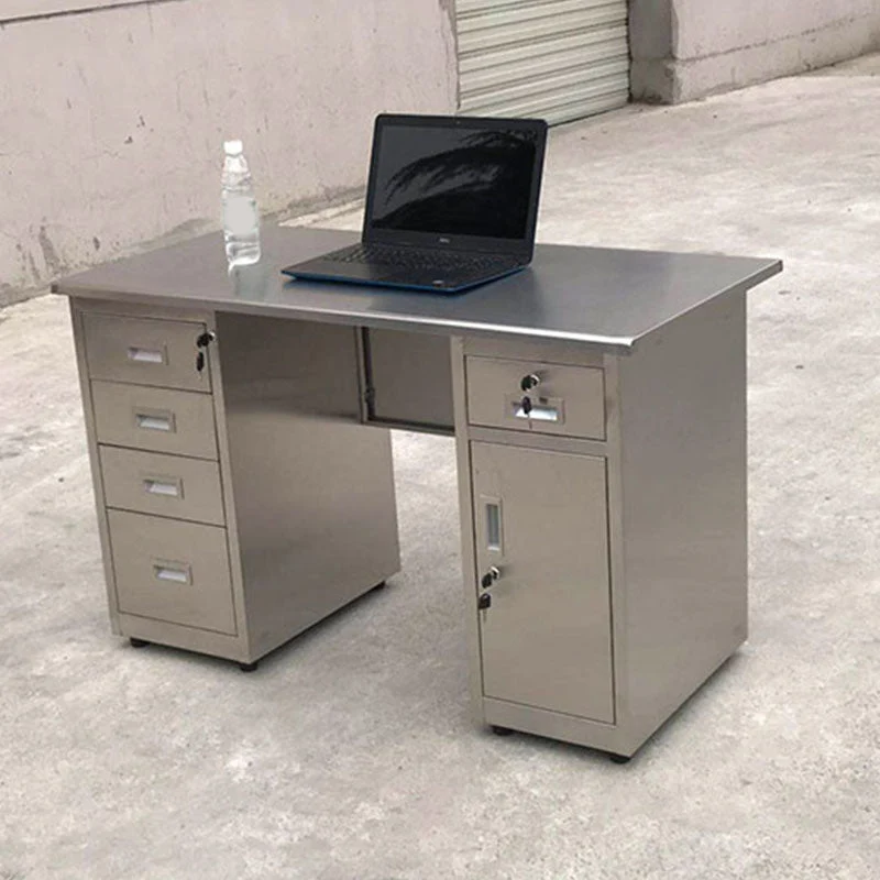 Bureau de forme rectangulaire en acier inoxydable pour bureau en argent Clearhalo