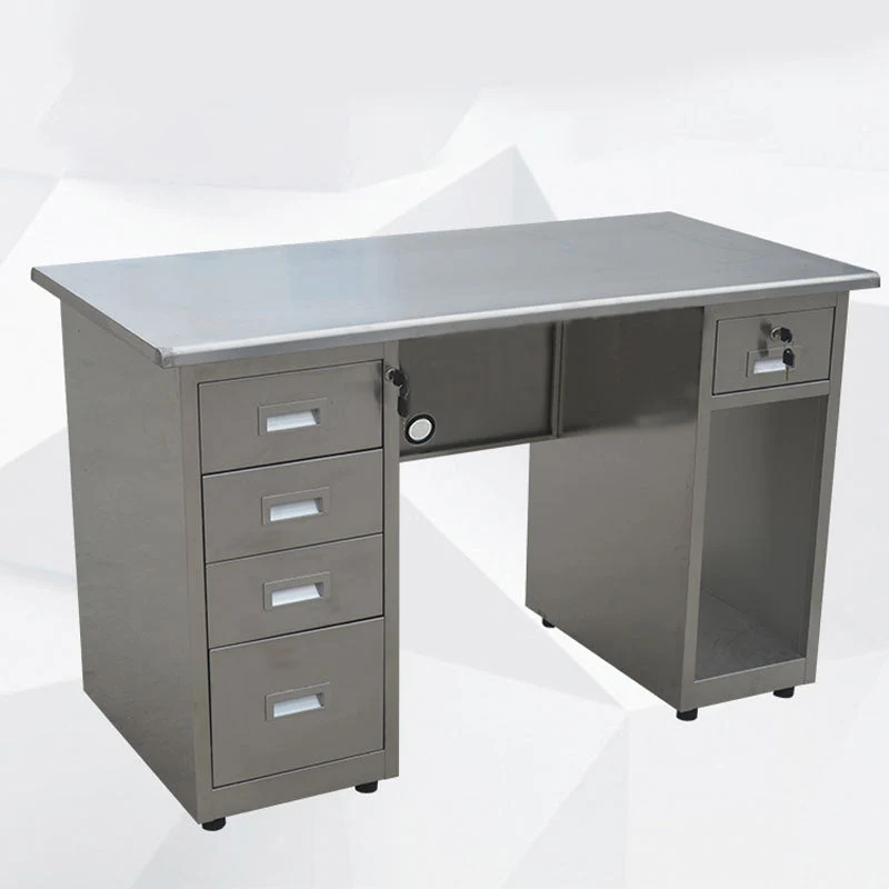 Bureau de forme rectangulaire en acier inoxydable pour bureau en argent Clearhalo