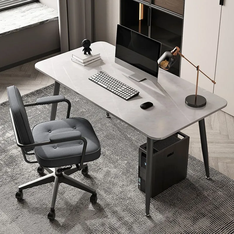 Bureau de forme rectangulaire blanc/noir/gris, bureau d'écriture pour bureau Clearhalo