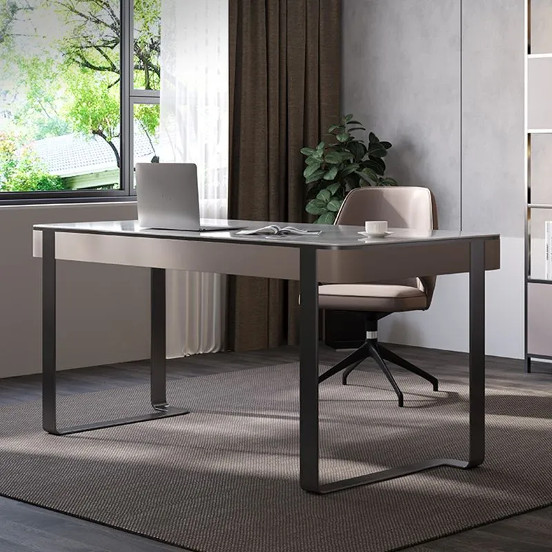 Bureau de forme rectangulaire, bureau d'écriture à 2 pieds en gris pour le bureau Clearhalo