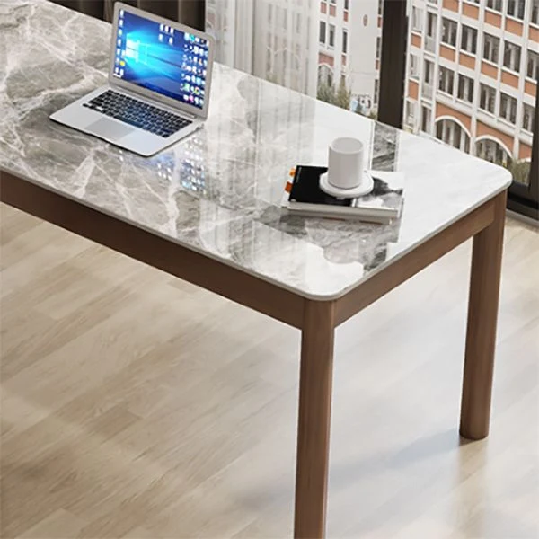 Bureau de forme rectangulaire, bureau d'écriture à 4 pieds en marron pour la maison Clearhalo