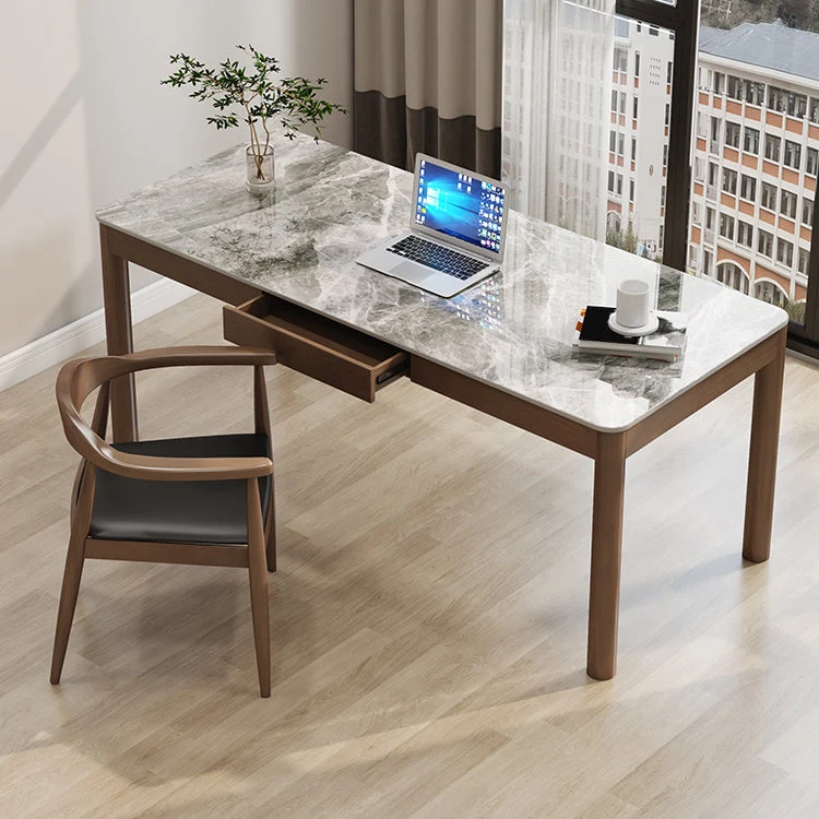 Bureau de forme rectangulaire, bureau d'écriture à 4 pieds en marron pour la maison Clearhalo