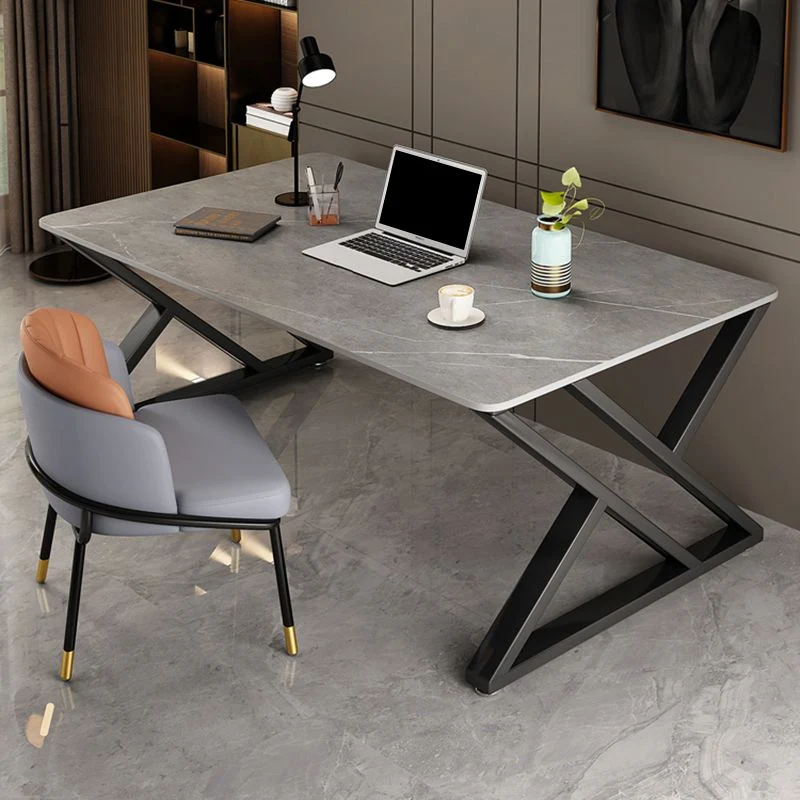 Bureau de forme rectangulaire, bureau d'écriture à 2 pieds en gris pour la maison Clearhalo