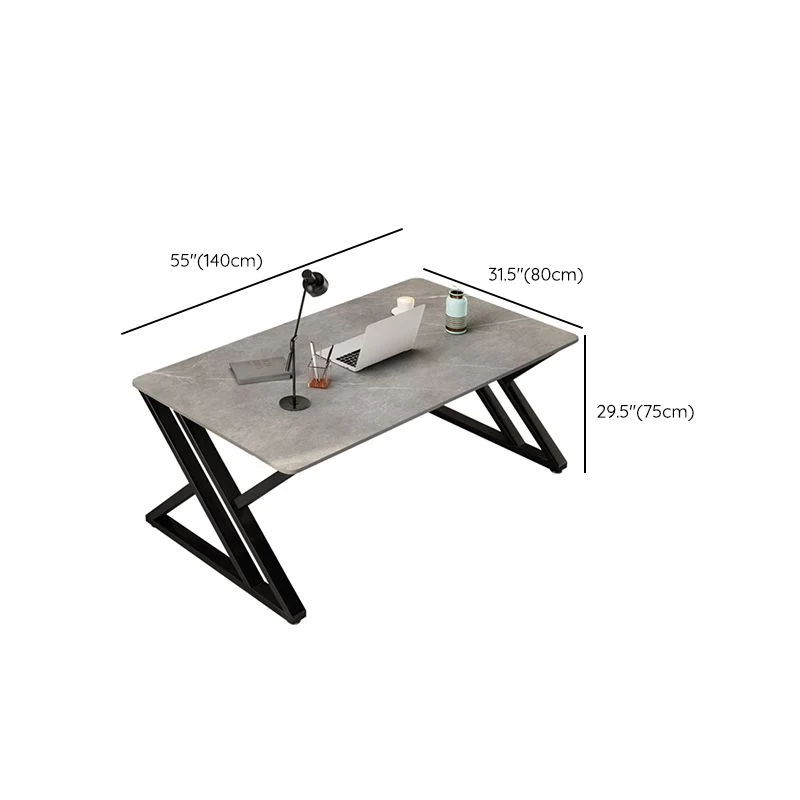 Bureau de forme rectangulaire, bureau d'écriture à 2 pieds en gris pour la maison Clearhalo