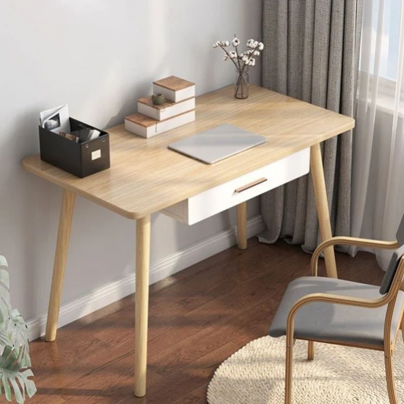 Bureau de forme rectangulaire, bureau d'écriture réversible naturel/blanc avec 1 tiroir Clearhalo