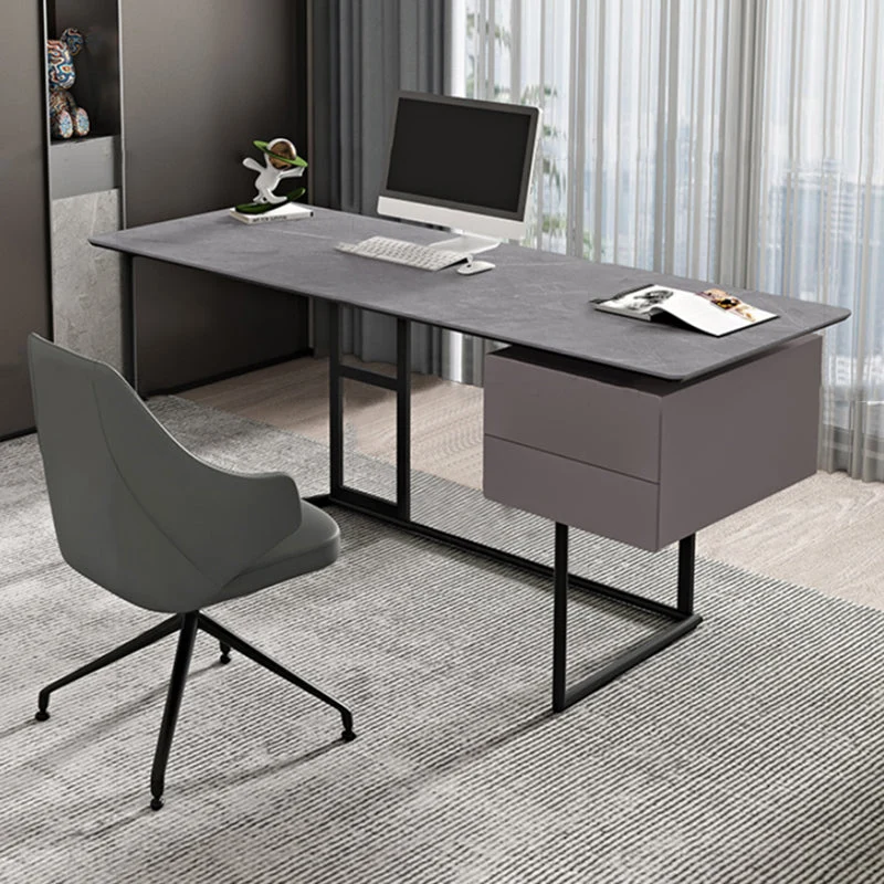 Bureau de forme rectangulaire, bureau à 2 tiroirs, gris Clearhalo