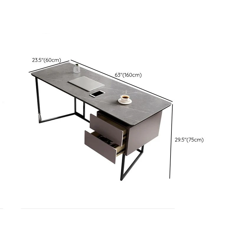 Bureau de forme rectangulaire, bureau à 2 tiroirs, gris Clearhalo