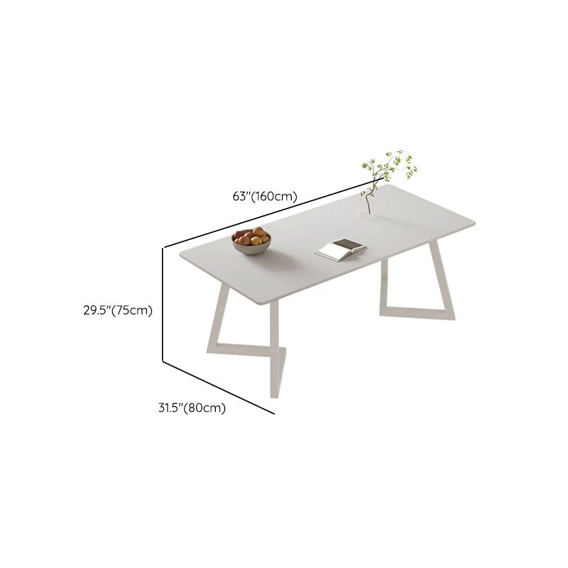 Bureau de forme rectangulaire en pierre, bureau d'écriture en blanc pour la maison Clearhalo