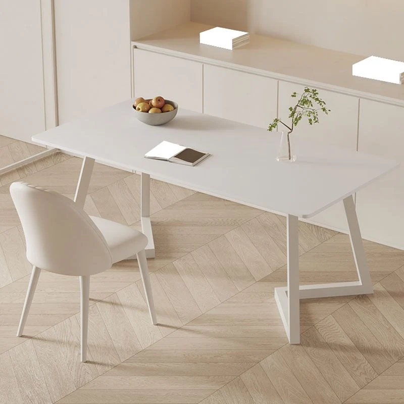Bureau de forme rectangulaire en pierre, bureau d'écriture en blanc pour la maison Clearhalo