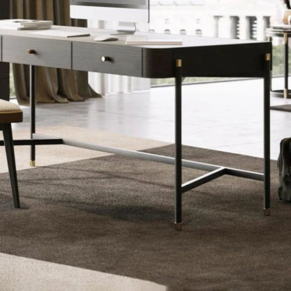 Bureau de forme rectangulaire, table de conférence, bureau d'écriture à 2 pieds en noir Clearhalo
