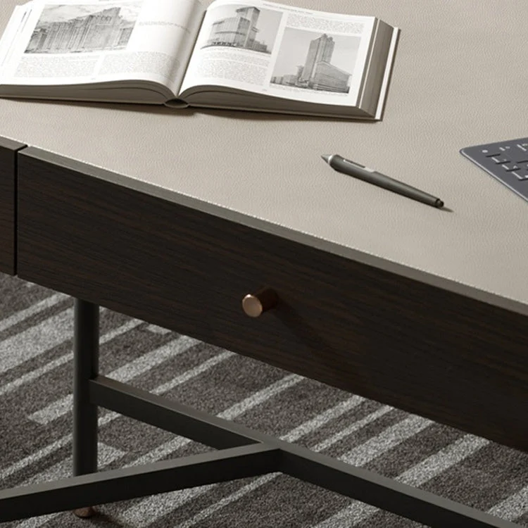 Bureau de forme rectangulaire, table de conférence, bureau d'écriture à 2 pieds en noir Clearhalo