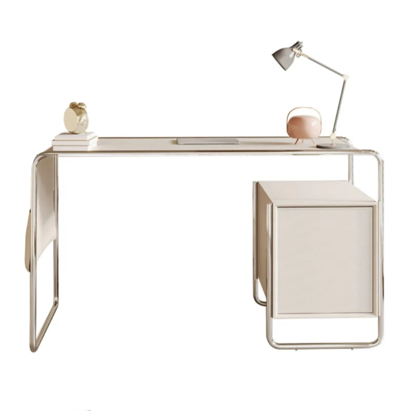 Bureau Glam à base d'acier inoxydable, bureau d'écriture à domicile en cuir avec selle Clearhalo