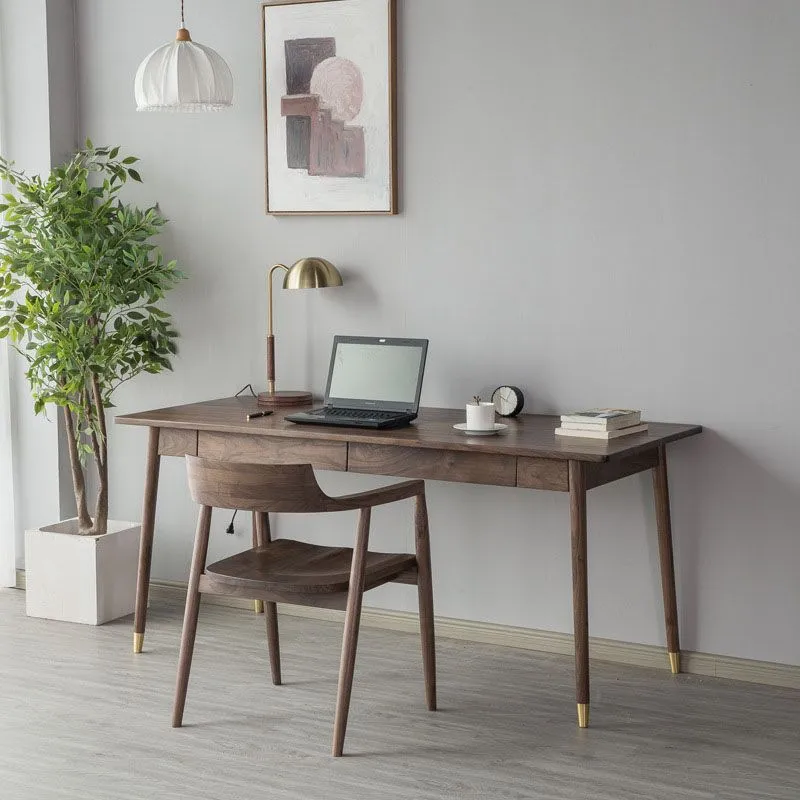 Bureau Glam Bureau rectangulaire en bois massif avec 2 tiroirs de rangement Clearhalo