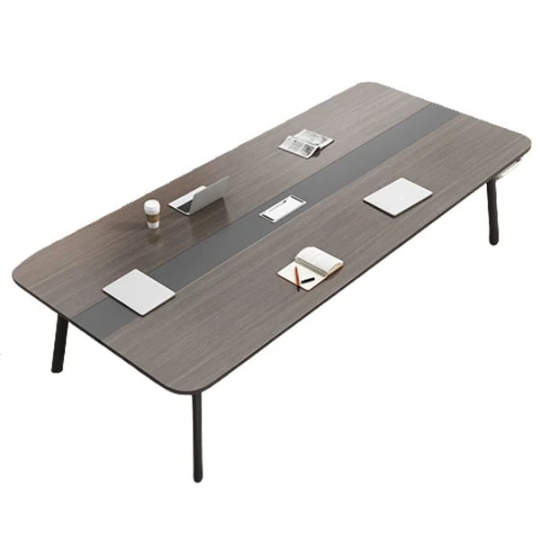Bureau incurvé Cappuccino avec pieds en métal, bureau en métal et bois artificiel Clearhalo