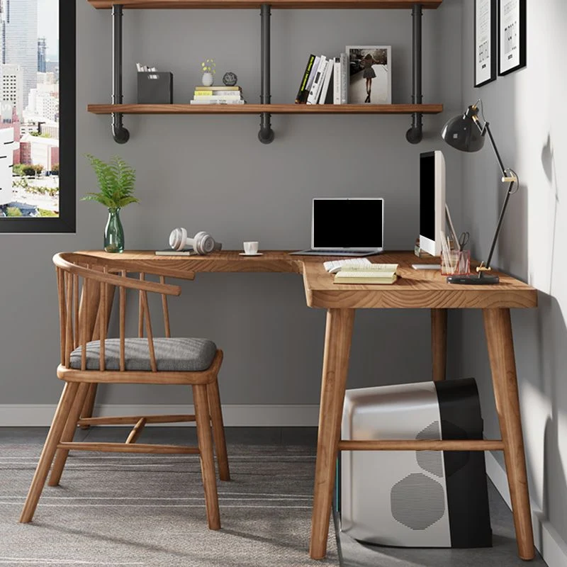 Bureau industriel en bois massif, bureau d'écriture en forme de L pour chambre à coucher Clearhalo