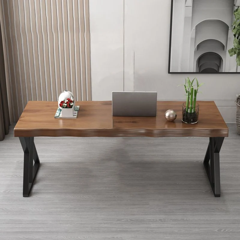 Bureau industriel en bois massif, bureau d'écriture de 27,6 pouces de large avec pieds en fer Clearhalo