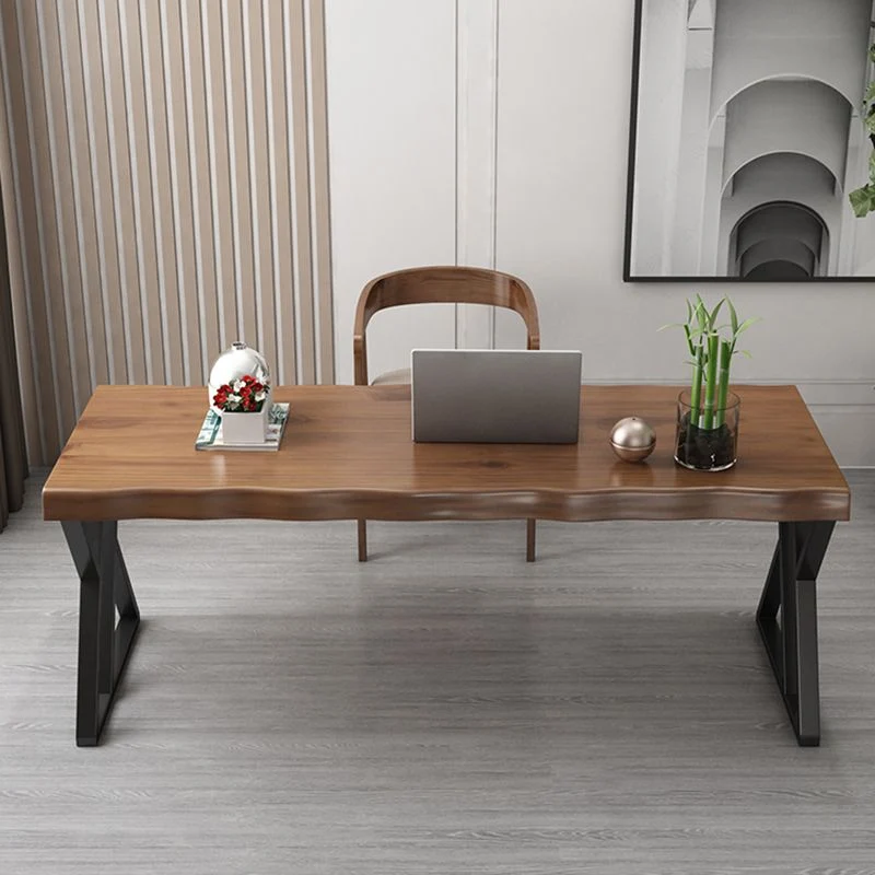 Bureau industriel en bois massif, bureau d'écriture de 27,6 pouces de large avec pieds en fer Clearhalo