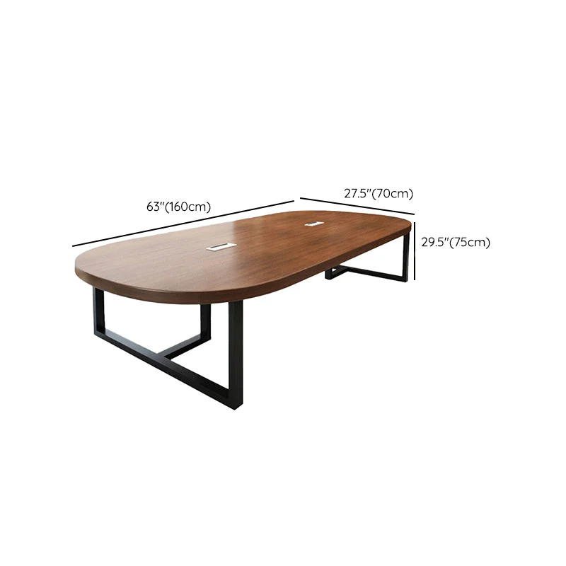 Bureau industriel en bois massif, bureau ovale en pin marron Clearhalo
