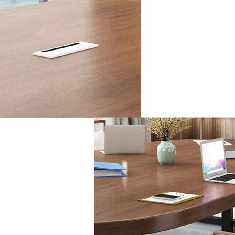 Bureau industriel en bois massif, bureau ovale en pin marron Clearhalo