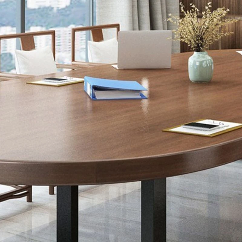 Bureau industriel en bois massif, bureau ovale en pin marron Clearhalo