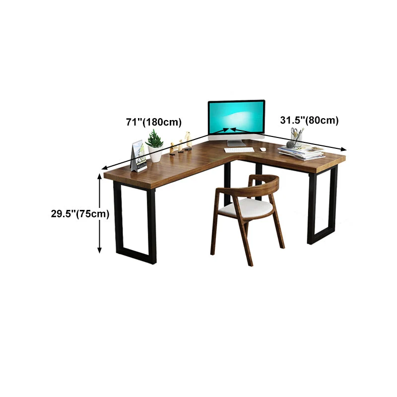 Bureau industriel en bois massif, table d'écriture fixe en forme de L Clearhalo