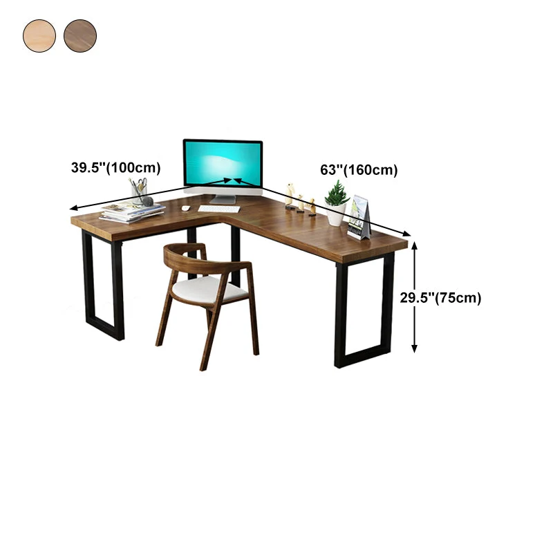Bureau industriel en bois massif, table d'écriture fixe en forme de L Clearhalo