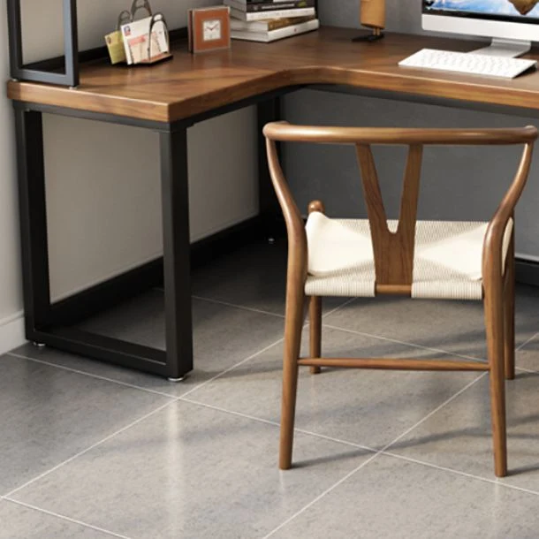 Bureau industriel en bois massif, table d'écriture fixe en forme de L Clearhalo