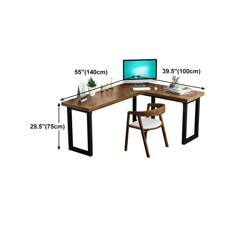 Bureau industriel en bois massif, table d'écriture fixe en forme de L Clearhalo
