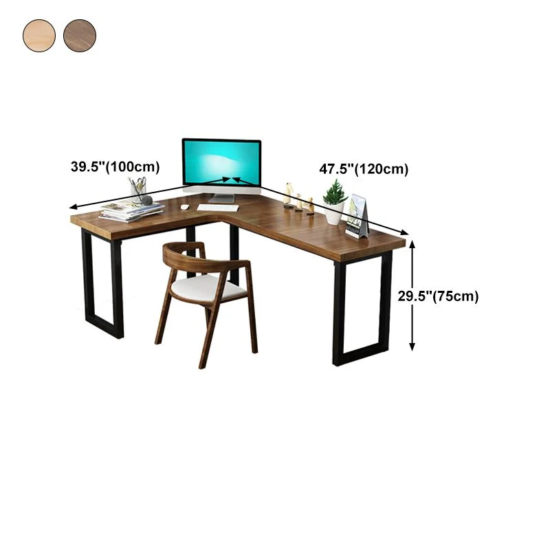 Bureau industriel en bois massif, table d'écriture fixe en forme de L Clearhalo