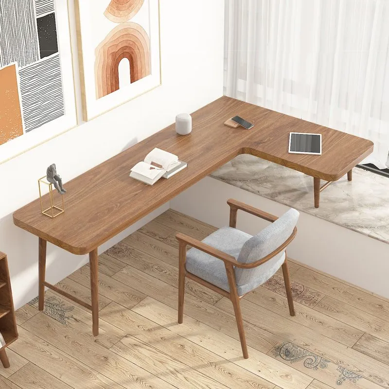 Bureau industriel en bois de pin, bureau d'écriture en forme de L pour chambre à coucher Clearhalo