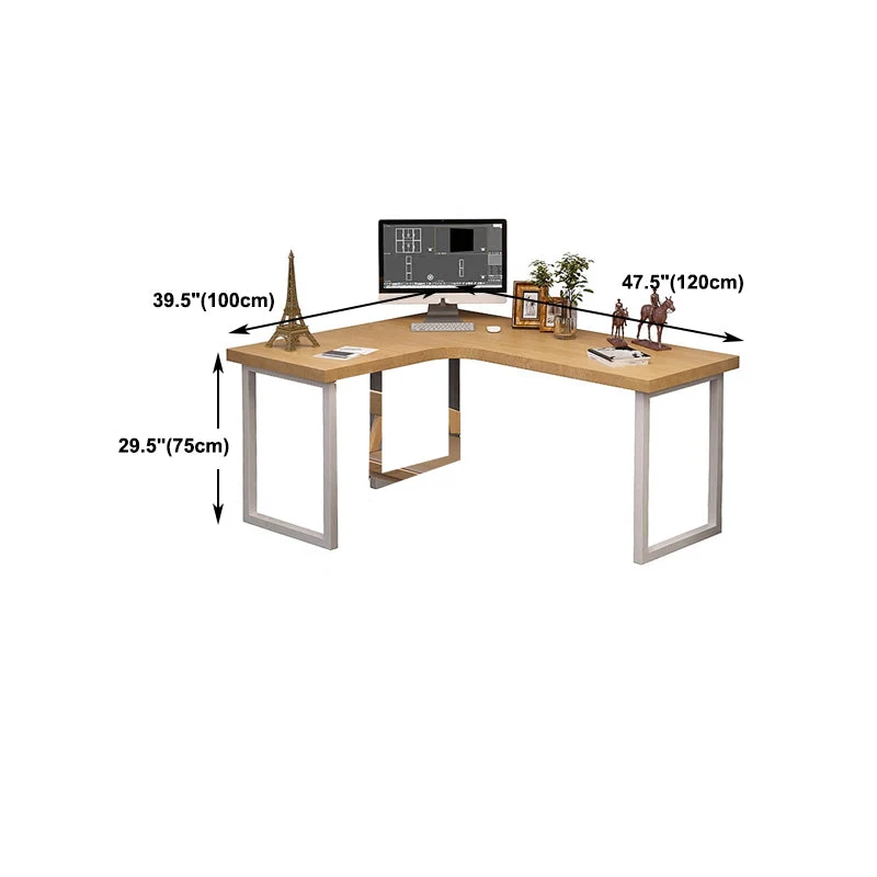 Bureau industriel en forme de L, bureau naturel avec pieds en métal Clearhalo