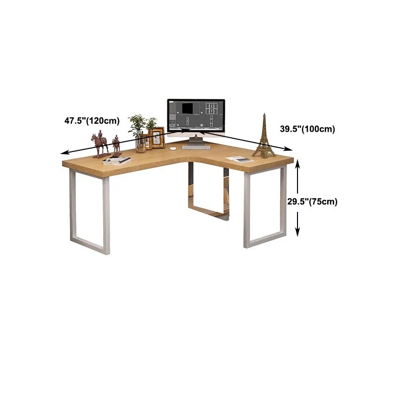 Bureau industriel en forme de L, bureau naturel avec pieds en métal Clearhalo