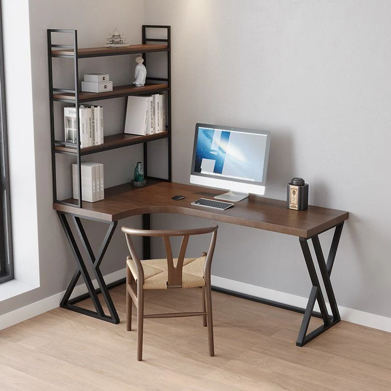 Bureau industriel en forme de L, table d'écriture fixe en bois massif Clearhalo
