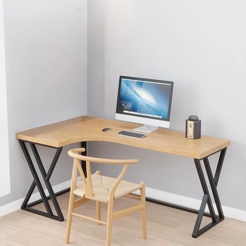 Bureau industriel en forme de L, table d'écriture fixe en bois massif Clearhalo