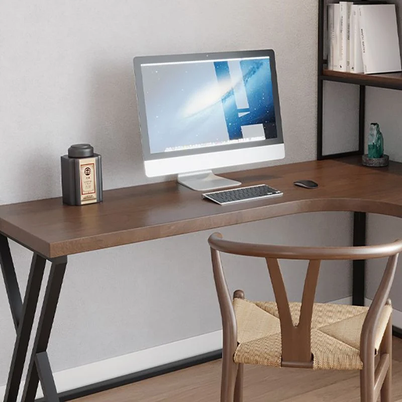 Bureau industriel en forme de L, table d'écriture fixe en bois massif Clearhalo