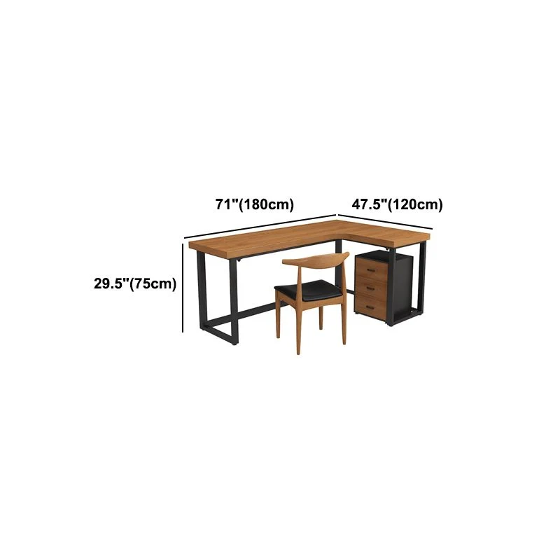 Bureau industriel en pin massif, table d'écriture fixe en forme de L Clearhalo
