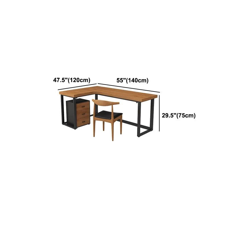 Bureau industriel en pin massif, table d'écriture fixe en forme de L Clearhalo