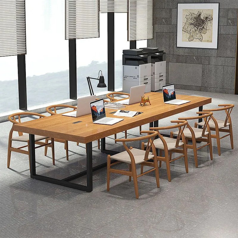 Bureau industriel rectangulaire en bois massif avec pieds en métal Clearhalo