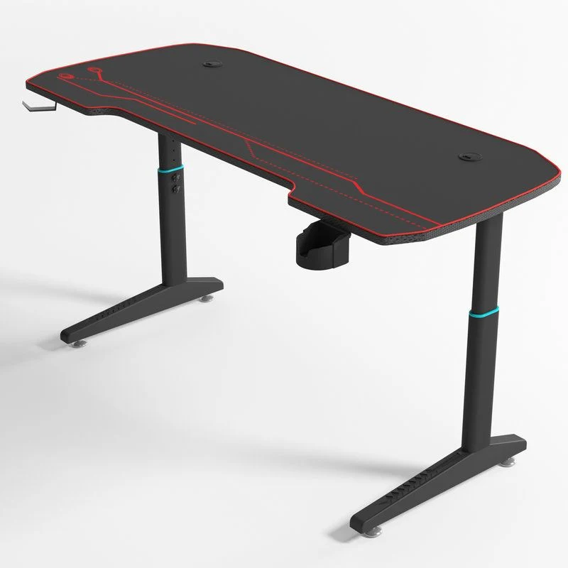 Bureau de jeu contemporain Bureau d'ordinateur à hauteur réglable en forme de T Clearhalo