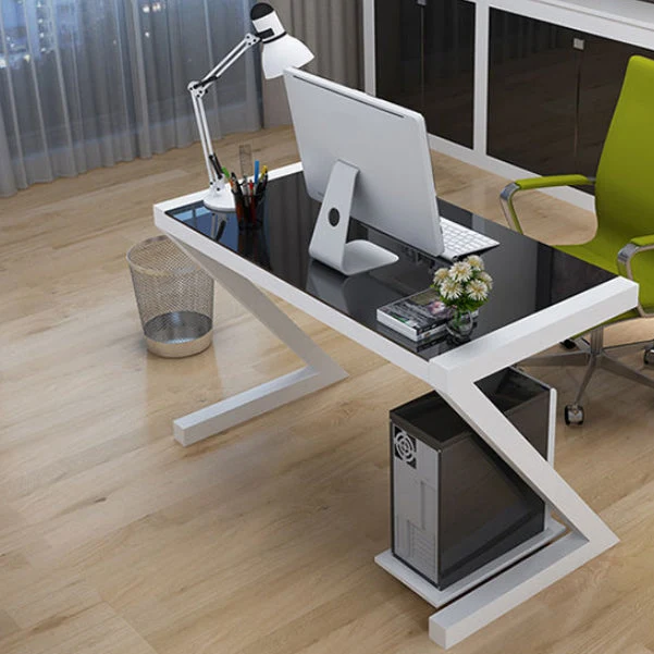 Bureau de jeu moderne avec plateau en verre, bureau d'ordinateur rectangulaire de 29,53 pouces de hauteur Clearhalo