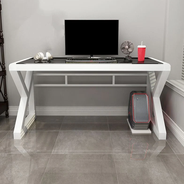 Bureau de jeu rectangulaire en verre contemporain, bureau d'écriture en miroir pour la maison Clearhalo