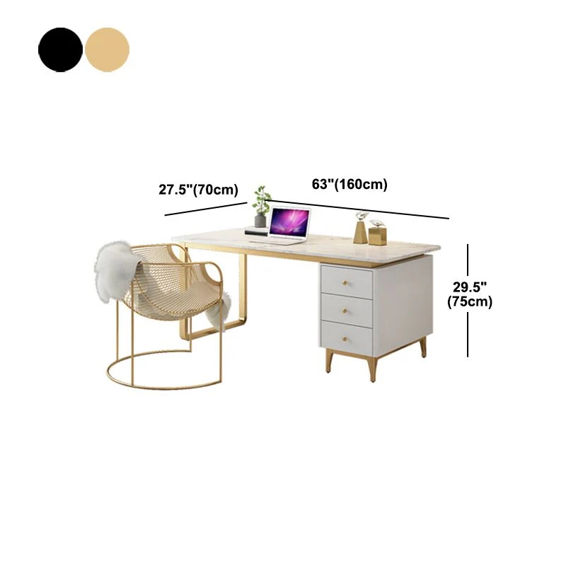 Bureau en marbre artificiel Bureau de style glamour avec 3 tiroirs Clearhalo